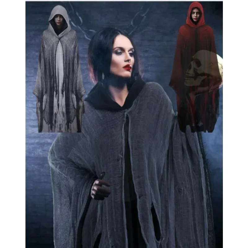 

Halloween Witch Cosplay Costume Hooded Cloak Zombie Skeleton Ghost Robe Cape Scary Party Performance Roleplay Props Women Men