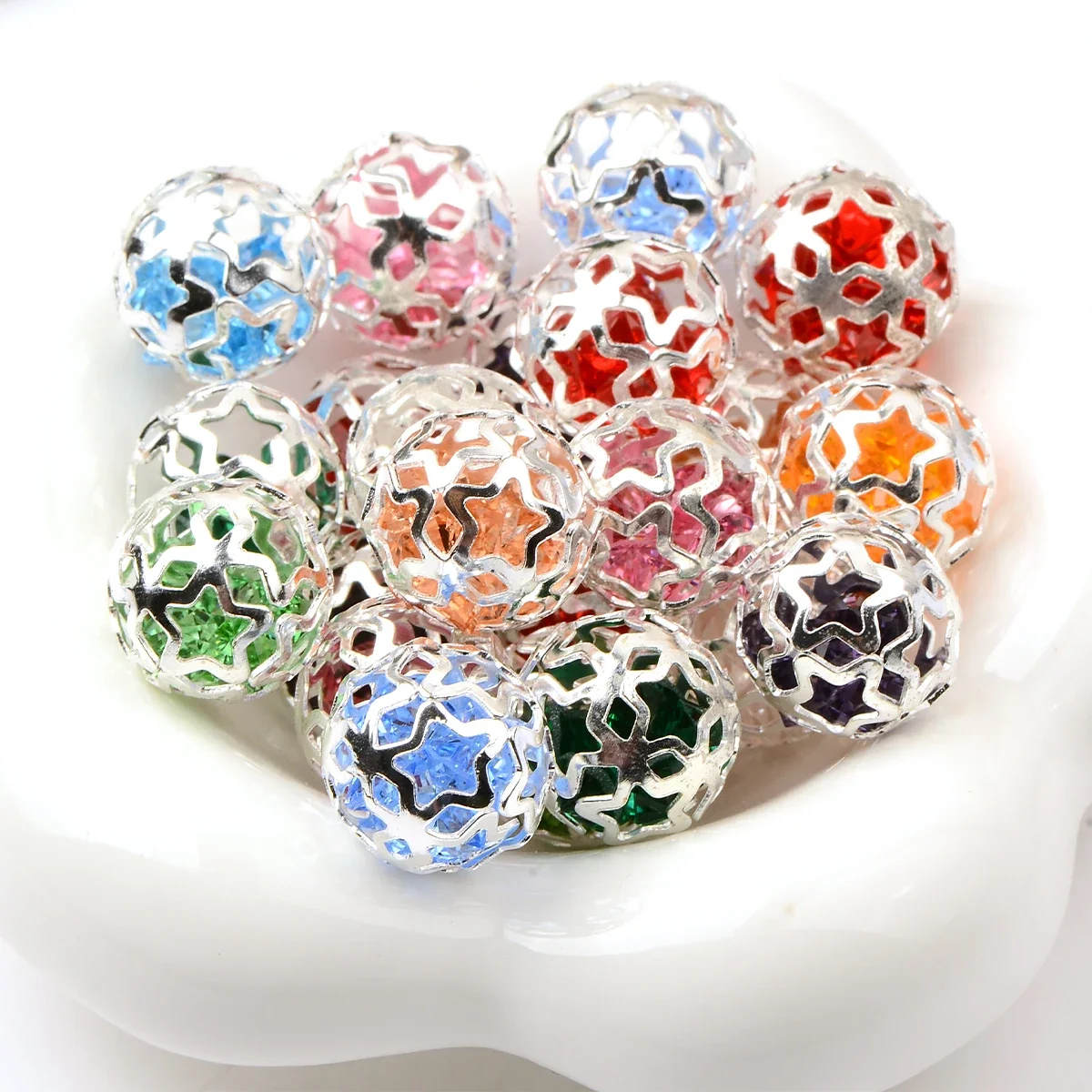 10pcs Hollow Five-pointed Star Metal Ball Beads Charm DIY Necklace Bracelet Accessories Jewelry Findings