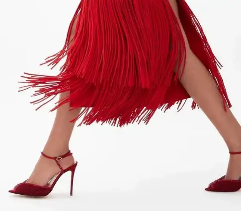 

Summer Women Burgundy Lace Pleated Bling Crystal Rhinestone Ankle Buckle Strap Pointed Peep Toe Thin Heels Sandals Wedding Pumps