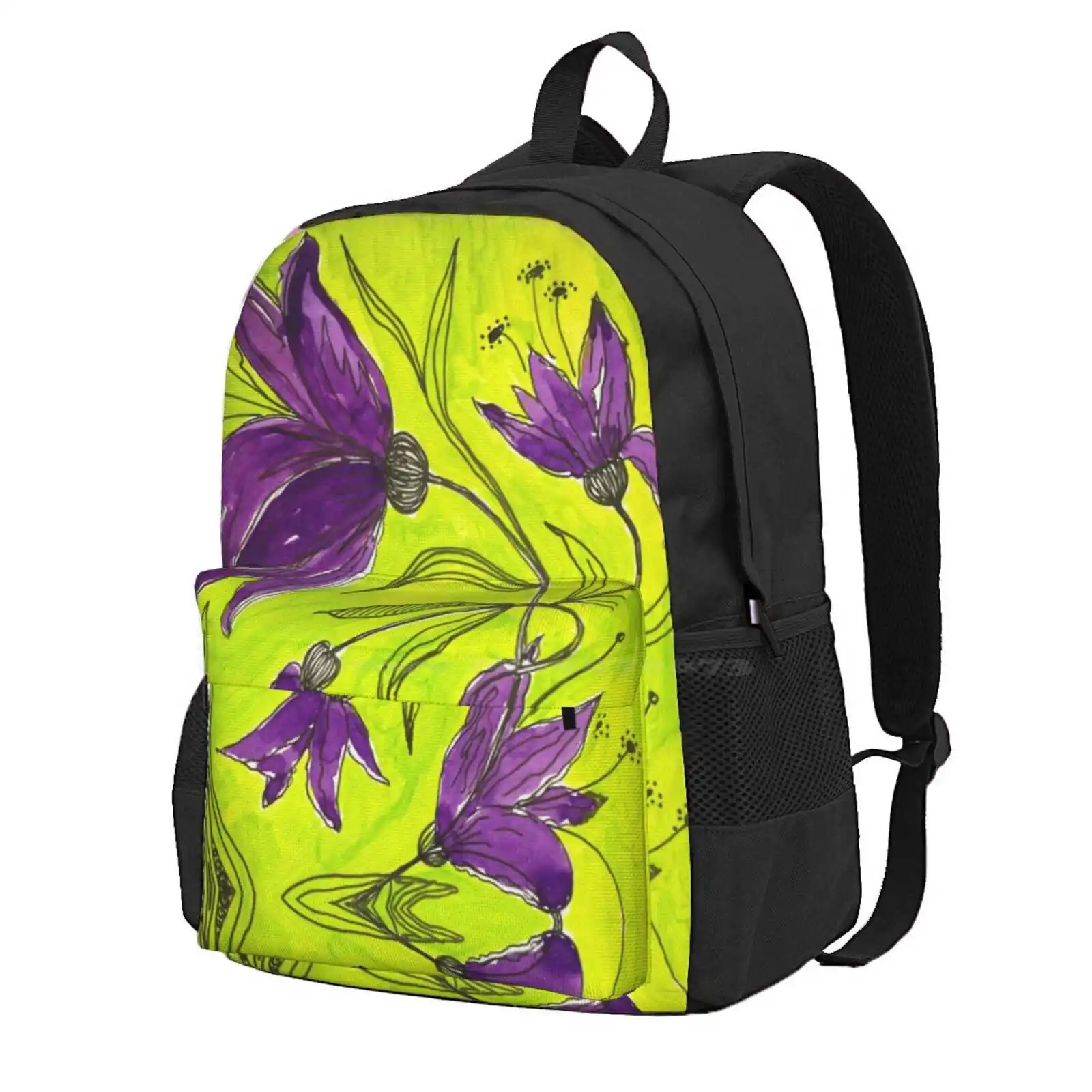 Botanical Lime Green And Purple Hot Sale Schoolbag Backpack Fashion Bags Bright Green Purple Yellow Bedroom Case Android