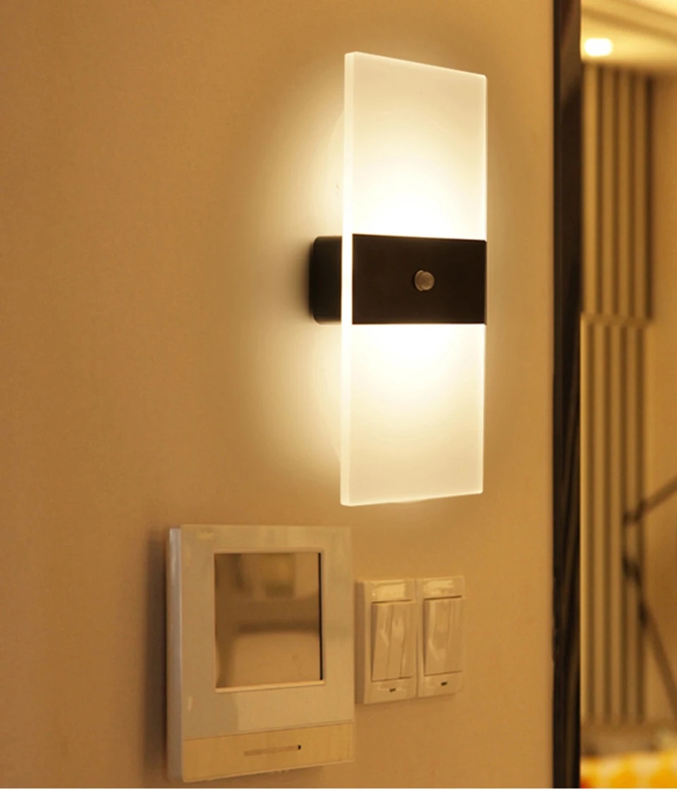 LED Motion Sensing Wall Lamp with Battery, Acrylic Lighting, Touch Switch, Modern Interior Decoration, Living Room and Bedroom