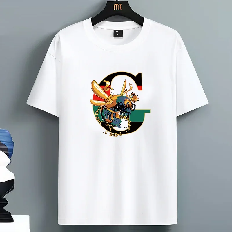 

Men's 100% pure cotton casual loose, large-letter printed round-neck short-sleeved T-shirt, high street clothing top