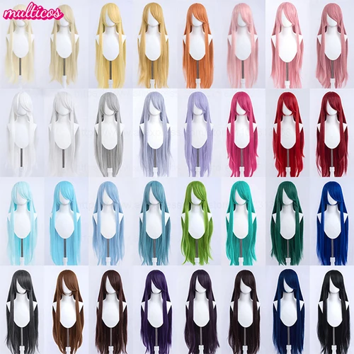 Imagen 1 del producto Peluca de Cosplay de Anime de alta calidad, 100Cm de largo, negro, blanco, rojo, rosa, marrón, dorado, azul, Rubio, púrpura, pelucas de pelo resistentes al calor