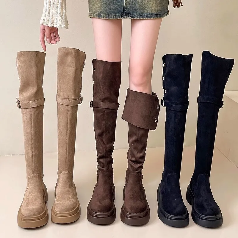 

2023 Autumn/Winter Women Knight Boots Fold Thick Bottom Western Boots Thick Heel Over Knee Boots Knight Boots