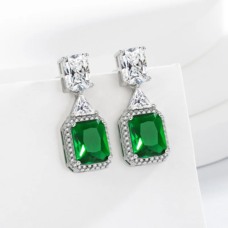2026 Korean-style square emerald fashion pendant necklace and earrings set for ladies - two-piece jewelry set