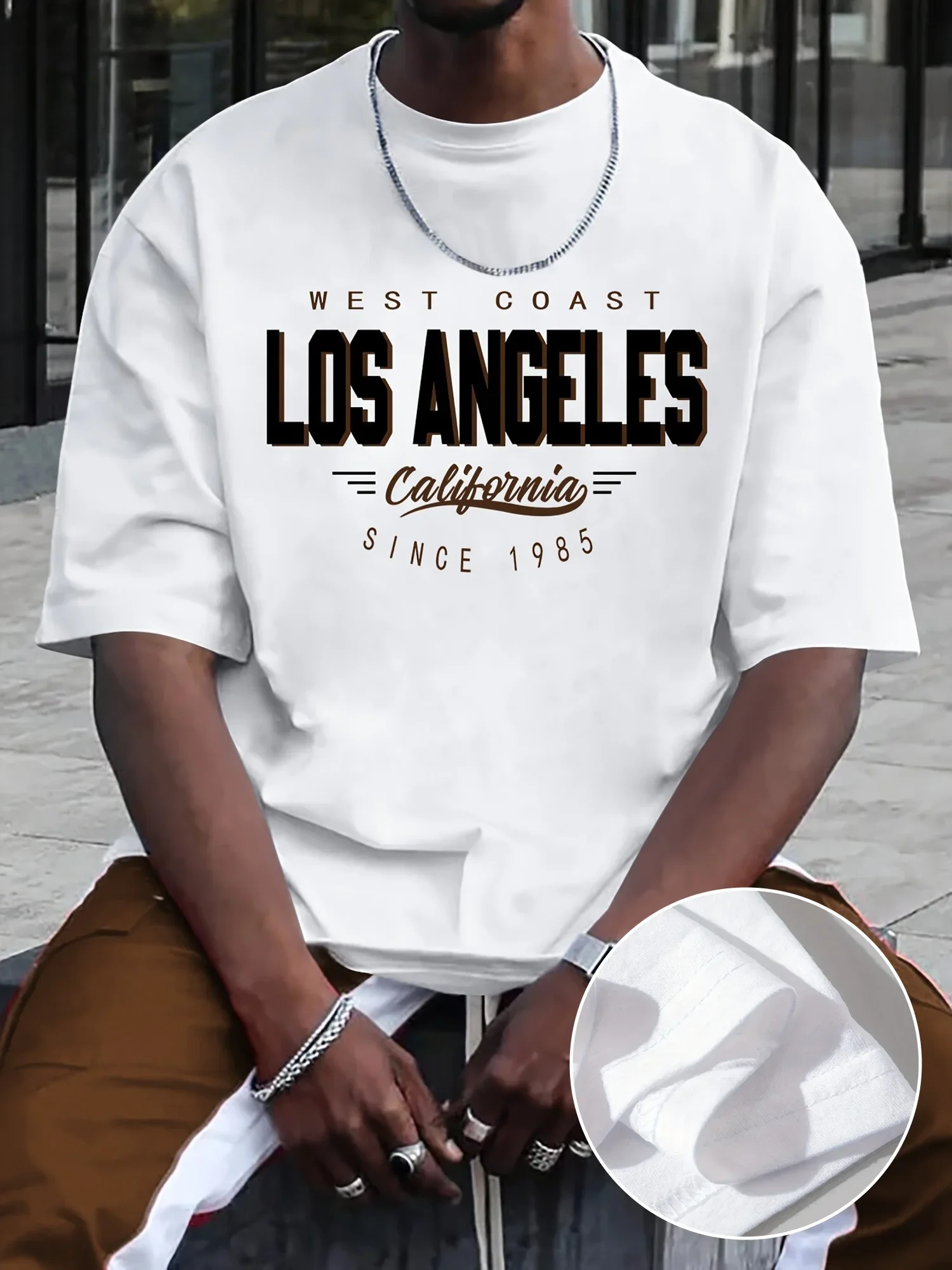 Été hommes 100% coton confortable décontracté ample grande taille LOS ANGELES imprimé sport col rond à manches courtes T-shirt