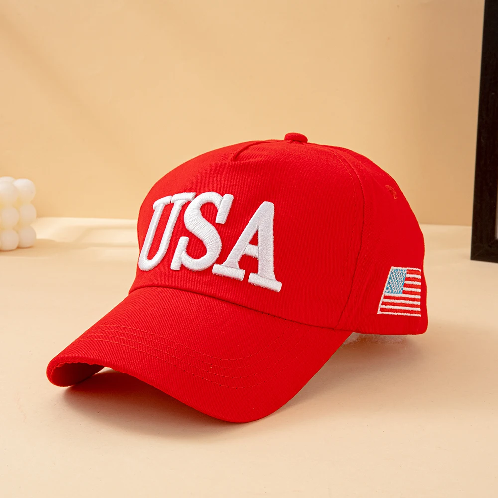 Modische USA-Buchstaben Bestickte Baseballkappe für Männer und Frauen Amerikanische Flagge Patch Verstellbare Patriotische Vatertagsmütze für Outdoor Casual Alltag – Detail 2