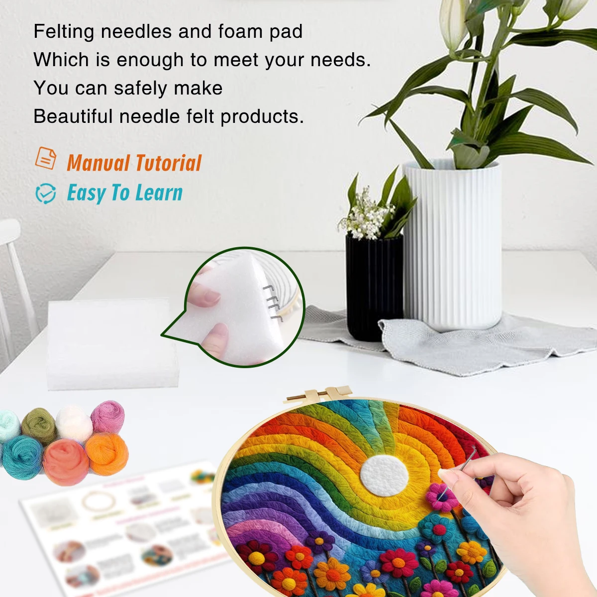 CHENISTORY﻿﻿ DIY Wool Felting Painting With Embroidery Funny Flower Landscape Handmade Landscap Picture Kit For Mom Friends Gift