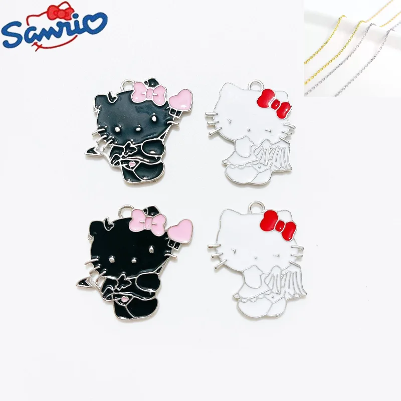 Sanrio Black and White Angel Jewelry Pendant Drop Oil Alloy Pendant Black and White Cat Enamel Sweet Girl Diy Necklace Keychain