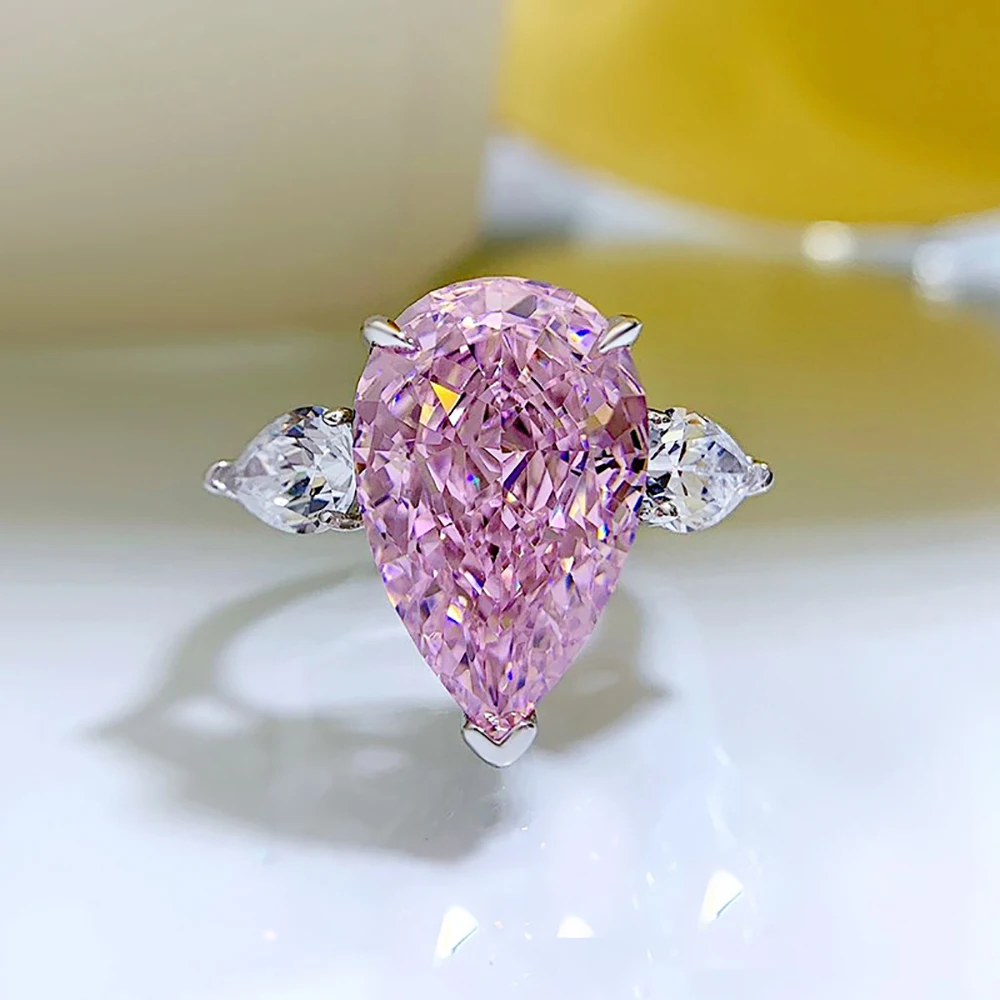 Trend 100% 925 echt zilver 11 * 17 MM roze kwartstopaas diamanten ring met hoog koolstofgehalte voor vrouwen edelsteen bruiloft fijne sieraden cadeau