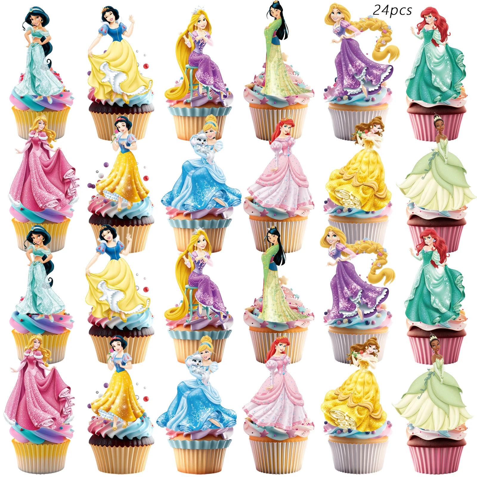 قطعة علوية لكعكة أميرات ديزني، أغطية كب كيك للفتيات، مستلزمات حفلات أعياد ميلاد الأميرة الوردية، عيد ميلاد الأميرة #5