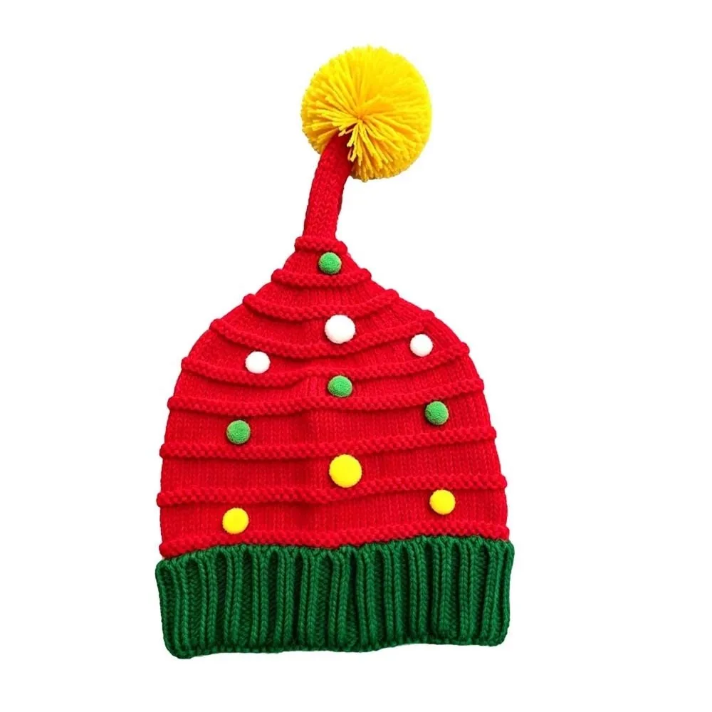 Thermal Yarn Christmas Hat Scarf Striped Pattern Bright Colors Knitted Holiday Scarf Double Layered Snowflake Print