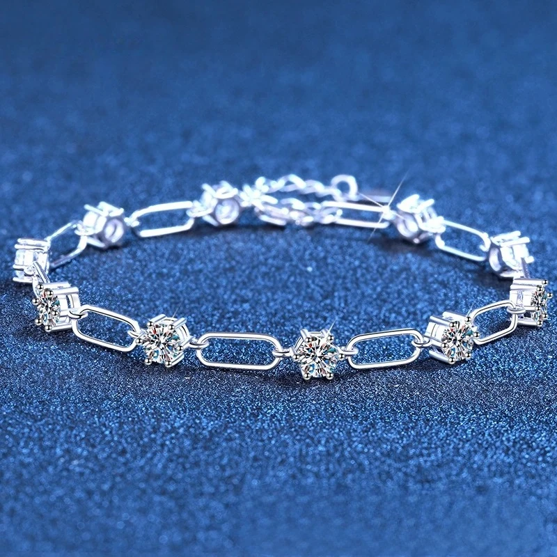 

Gazing Jewelry S925 Sterling Silver GRA Certified 3 Carat Moissanite Ladies' Bracelet Versatile, Light Luxury, Luxurious and