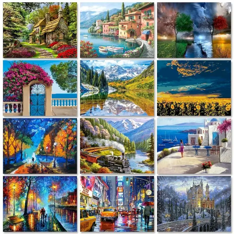 SDOYUNO Painting By Numbers For Adults Town Landsape Oil Coloring By Numbers Home Decor Drawing On Canvas Personalized Gift