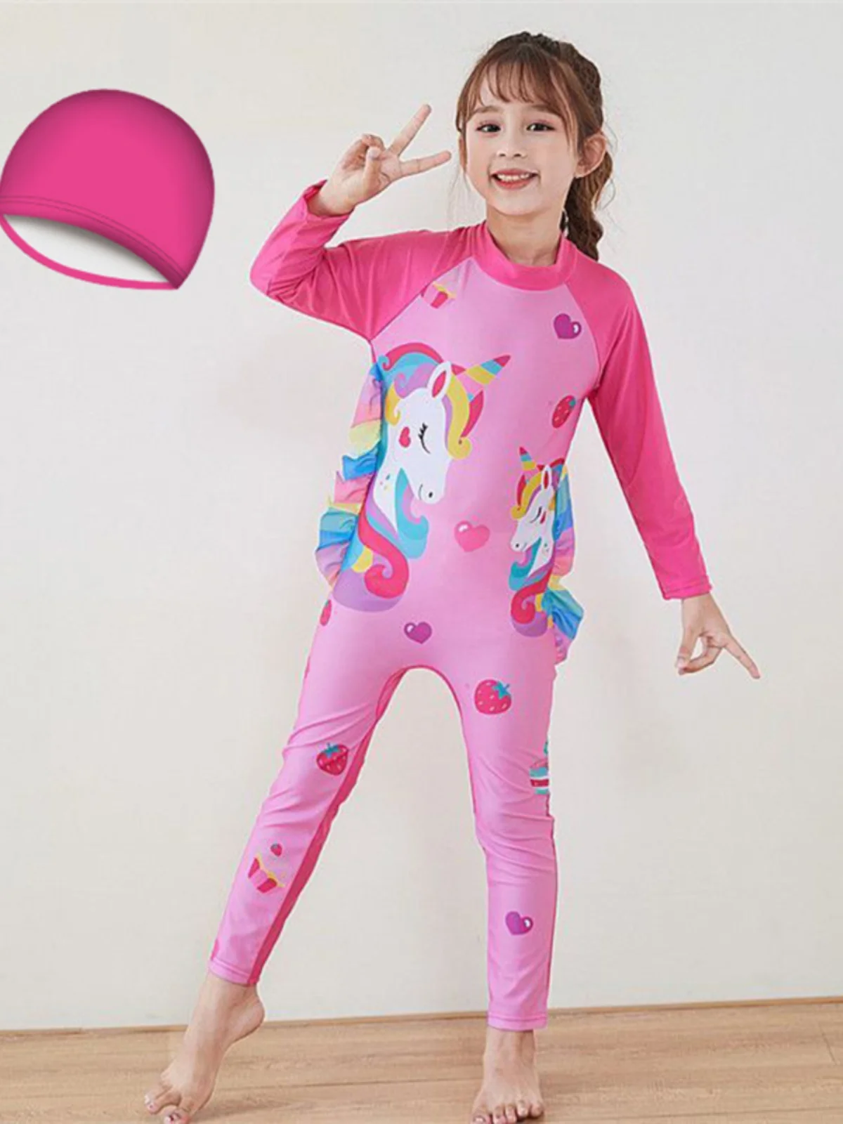 Children's One-Piece Swimsuit Long Sleeve Diving Suit Student Swimwear Professional Diving Clothes for Girls Cartoon Pattern