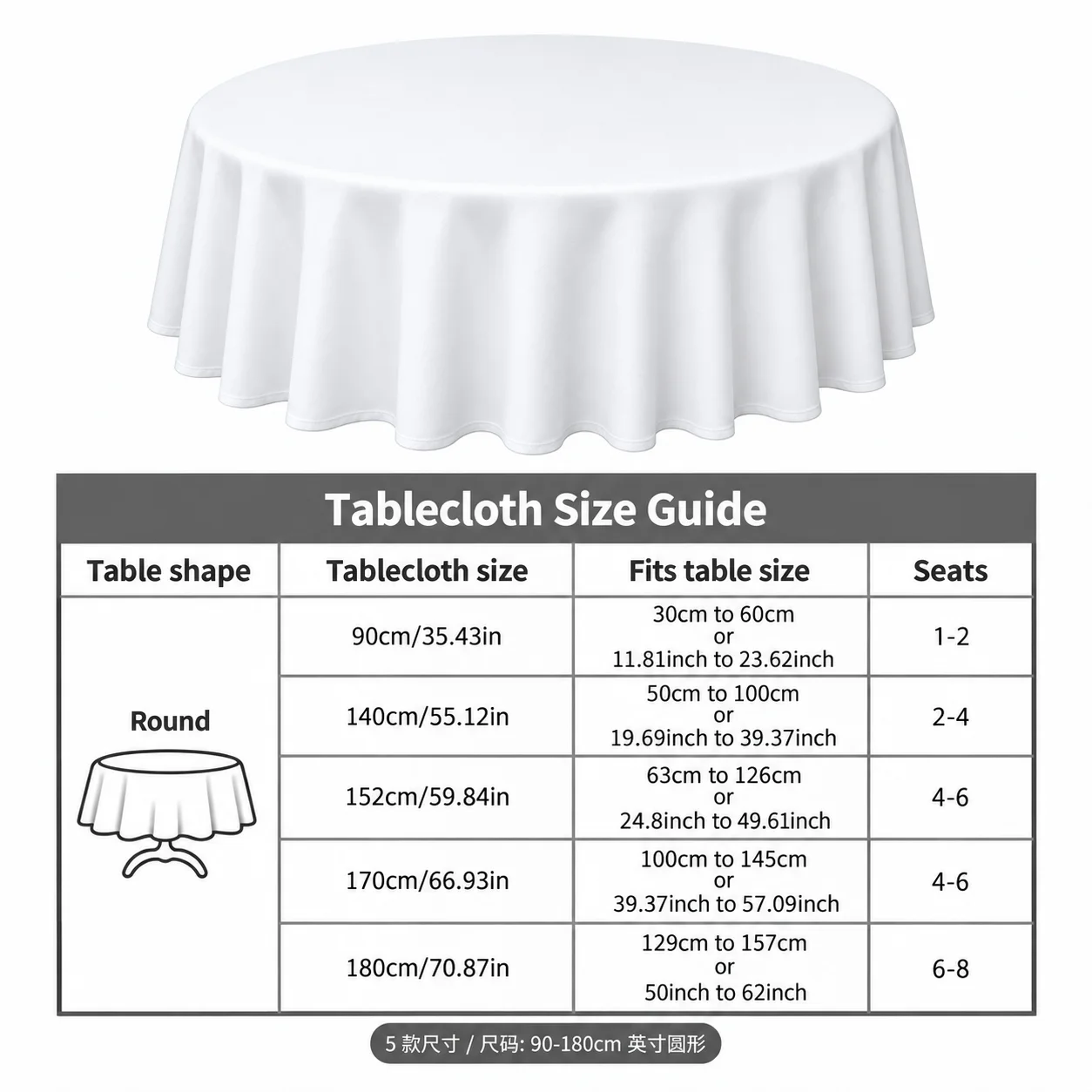 1 round tablecloth, fresh eucalyptus leaf wreath print polyester tablecloth, cream white background with green leaf trim