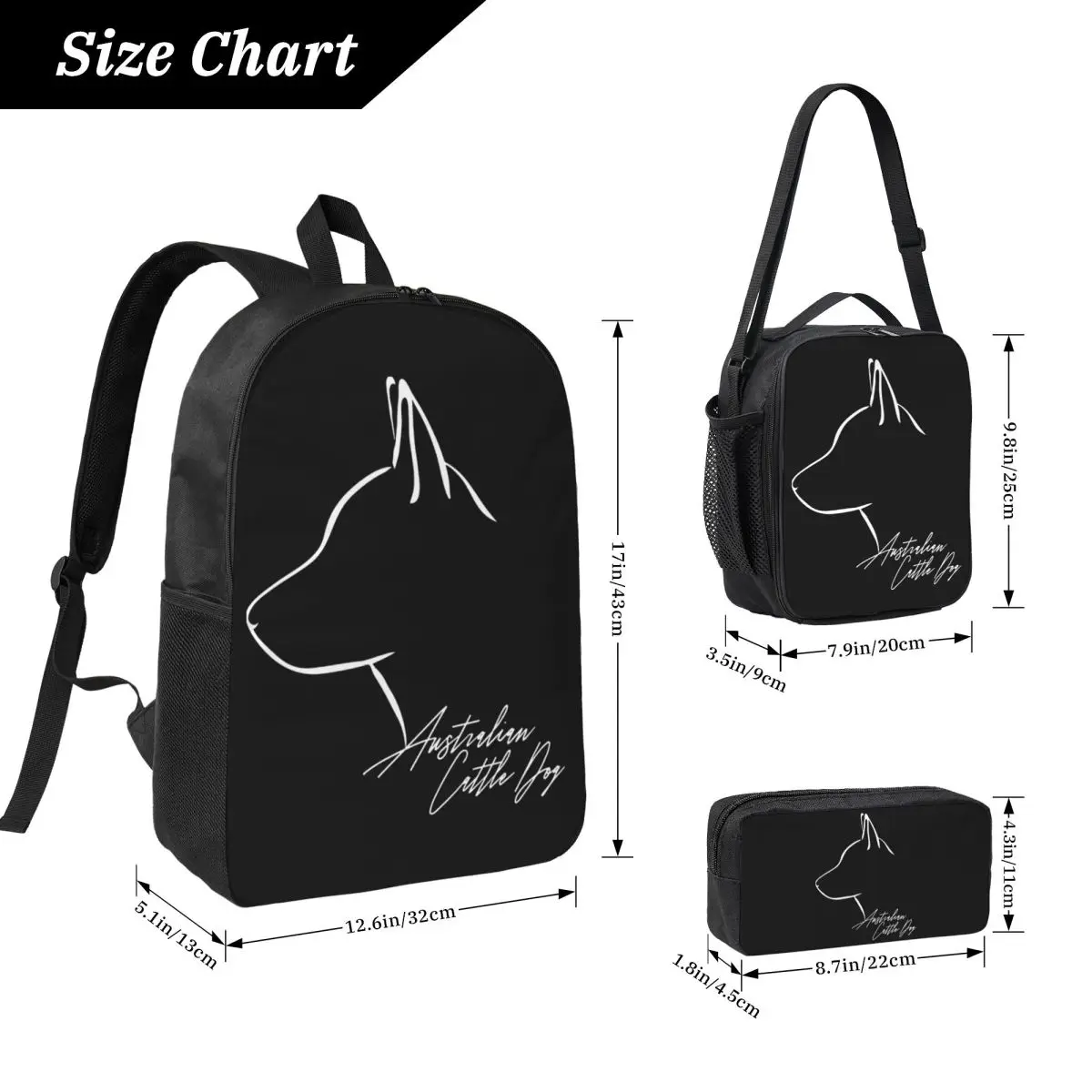Australian Cattle Dog Dog Mom Profile Backpack BookBag School Bag Computer Shoulder Bags 3ps Insulated Lunch Bag Pencil Case