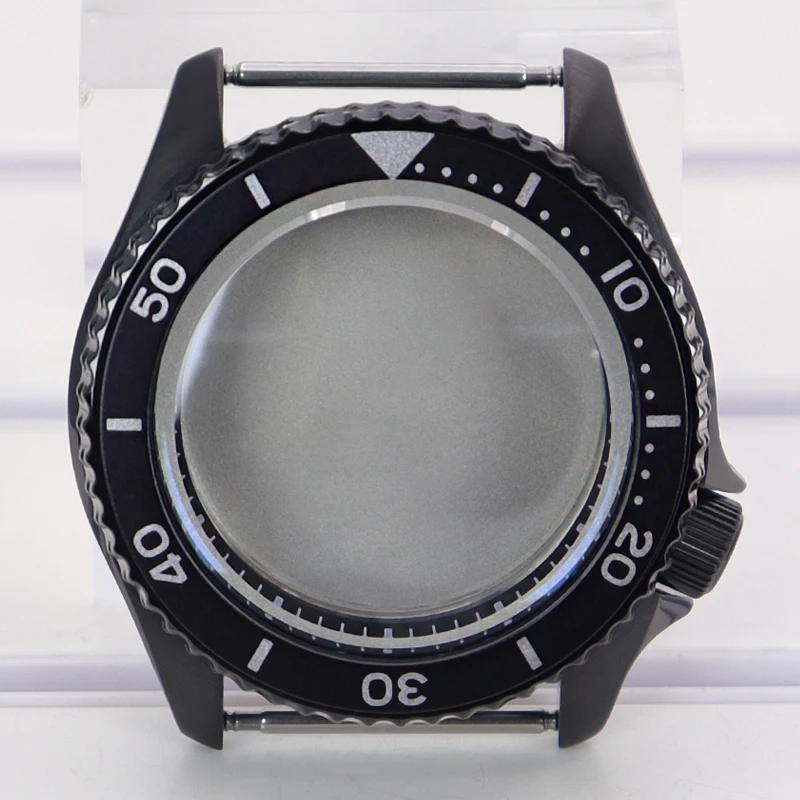 

42mm PVD Black Ring Watch Case With Bezel Sapphire Crystal For Mods 007 NH35 NH36 NH38 NH34 Movement Men Watch Case Repair Parts