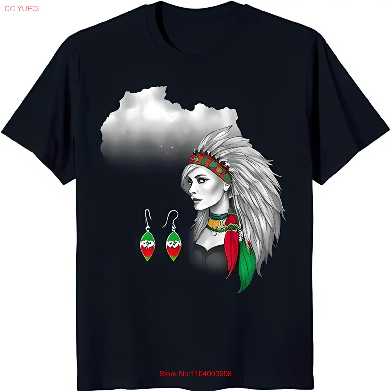 Stunning Black T-Shirt with Woman Graphic Unique Headdress Design