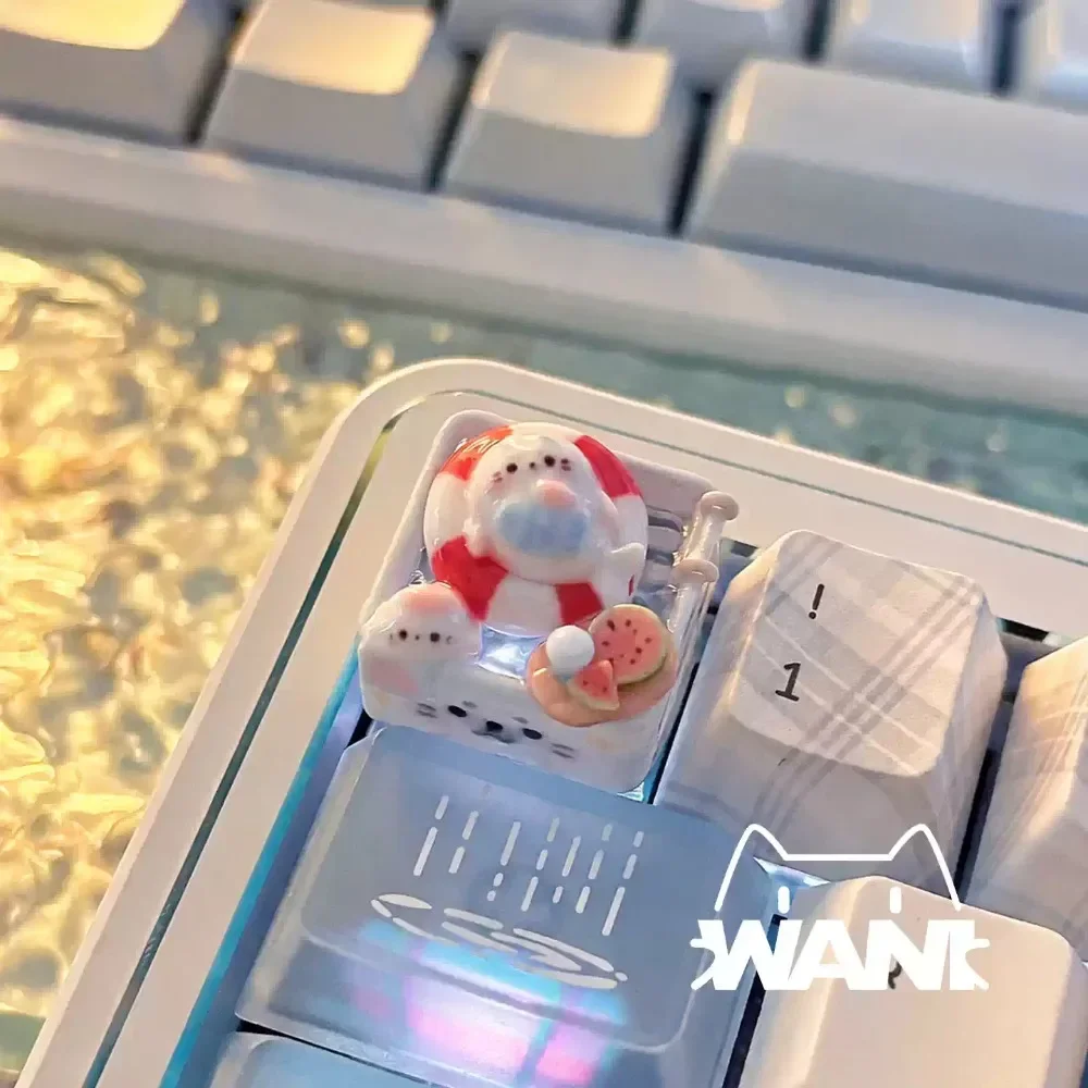 Pool Seal Cute Keycaps Custom Handmade Resin Keyboard Caps Transparent 1U Artisan Key Caps for Mechanical Keyboard Accessories