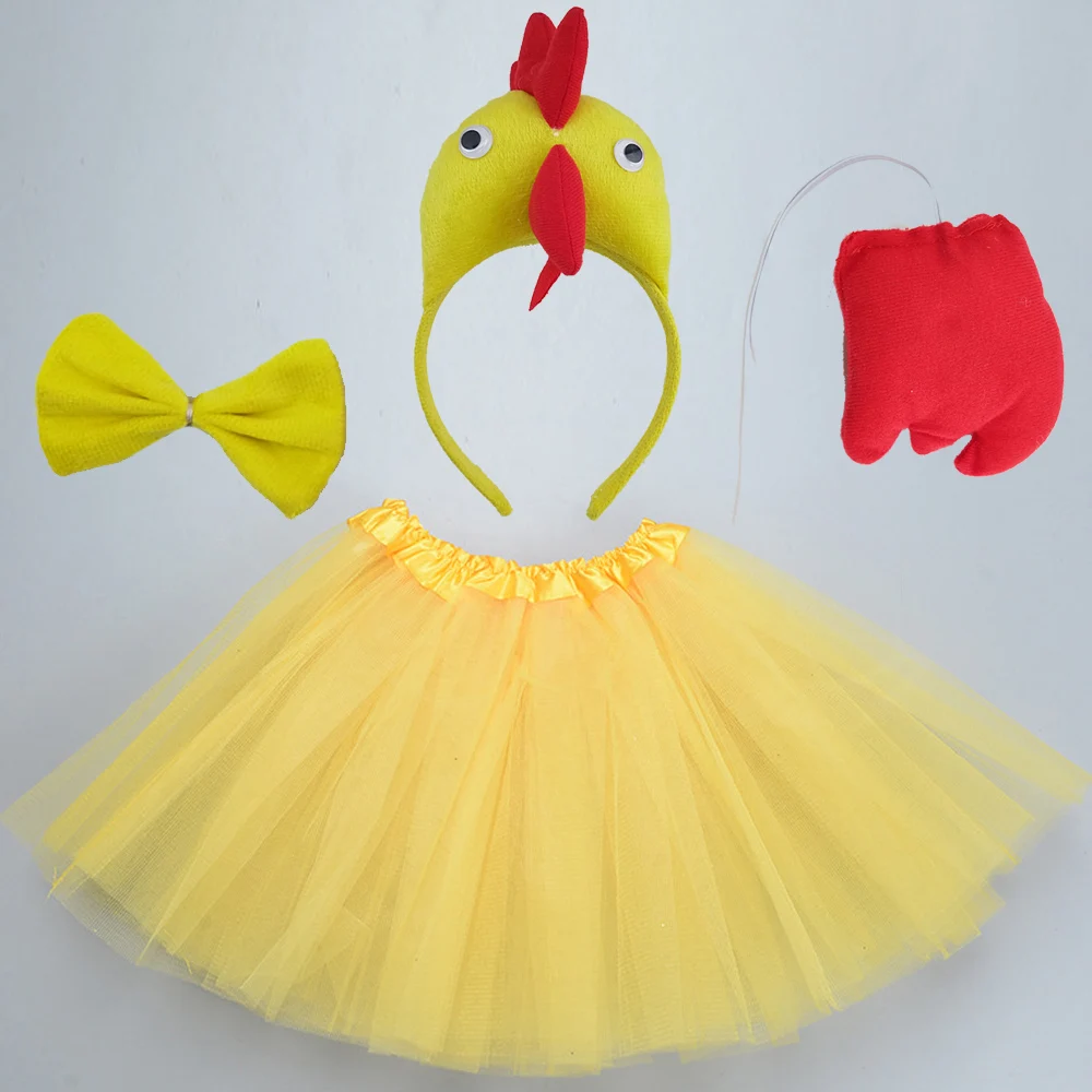 Kids Child Girl Chicken Duck Rooster Cock Headband Tutu Skirt Tie Tail  Party   Gift   Birthday Halloween Costume Cosplay