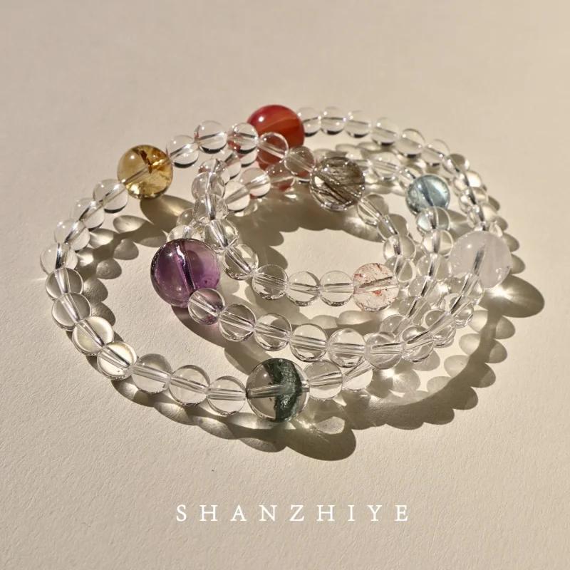 

Natural White Dopamine Planet Aquamarine Double Circle Multi-Gemstone Bracelet Women