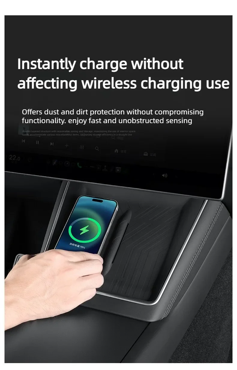 Für Tesla Model Y L YL 2026 2025 Mittelkonsole Kabelloses Ladepad Schutzmatte Abdeckung Armaturenbrett Aufbewahrungsfach ETC Handyhalterung – Detail 8