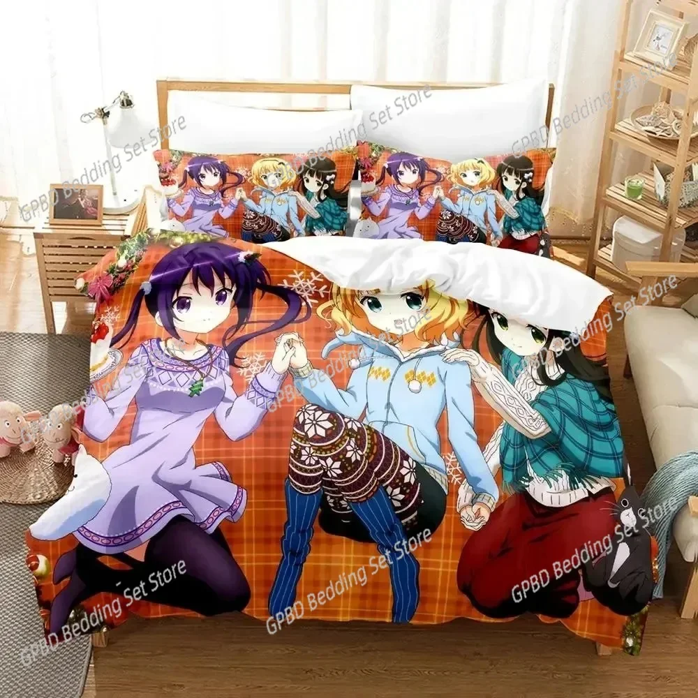 Anime Is the Order a Rabbit Bedding Set Duvet Cover Bed Set Quilt Cover Pillowcase Comforter king Queen Size Boys Adult