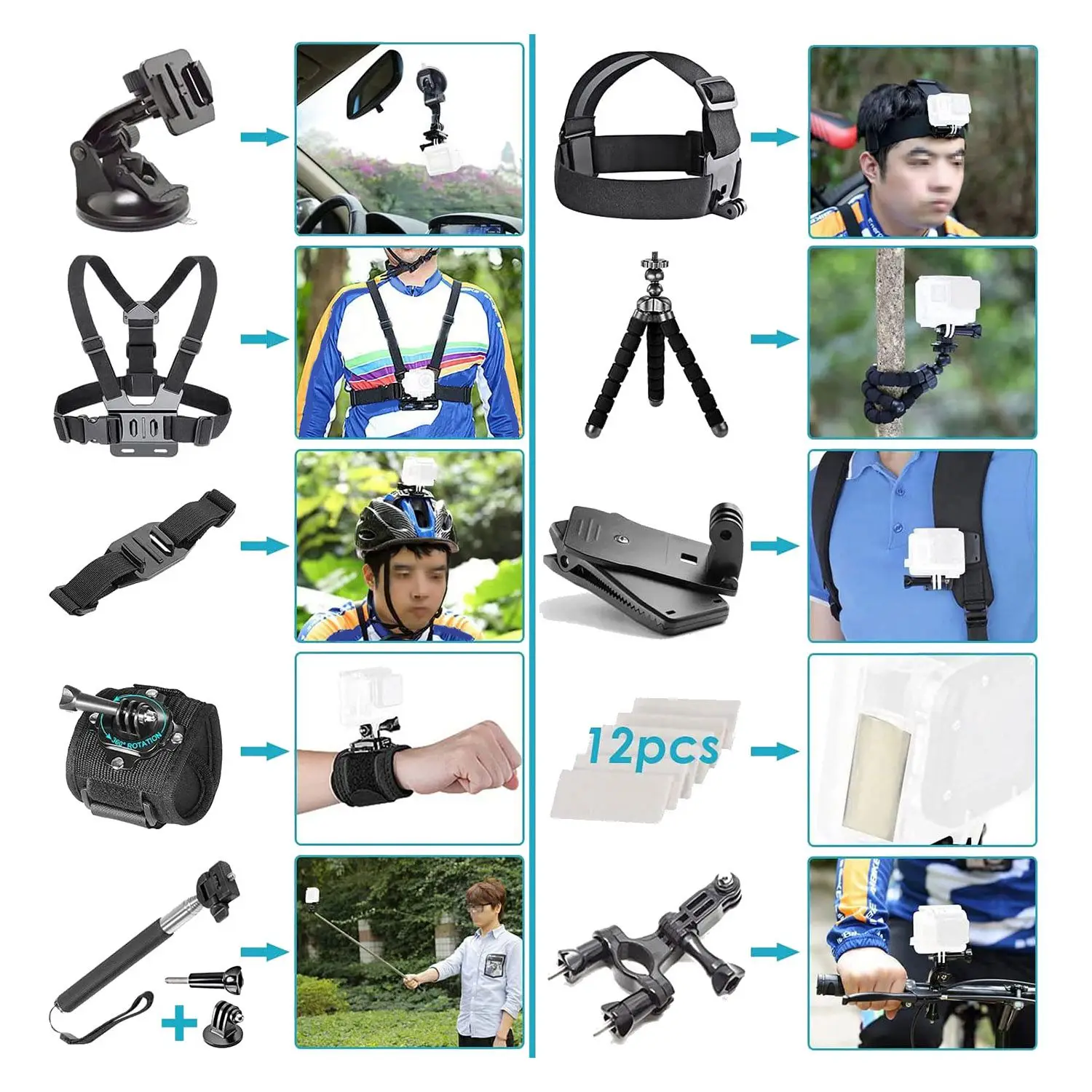 58 in 1 Action Camera Accessory Kit for Gopro Hero 10 9 8 Black Max Go Pro Session Kit Sport Camera