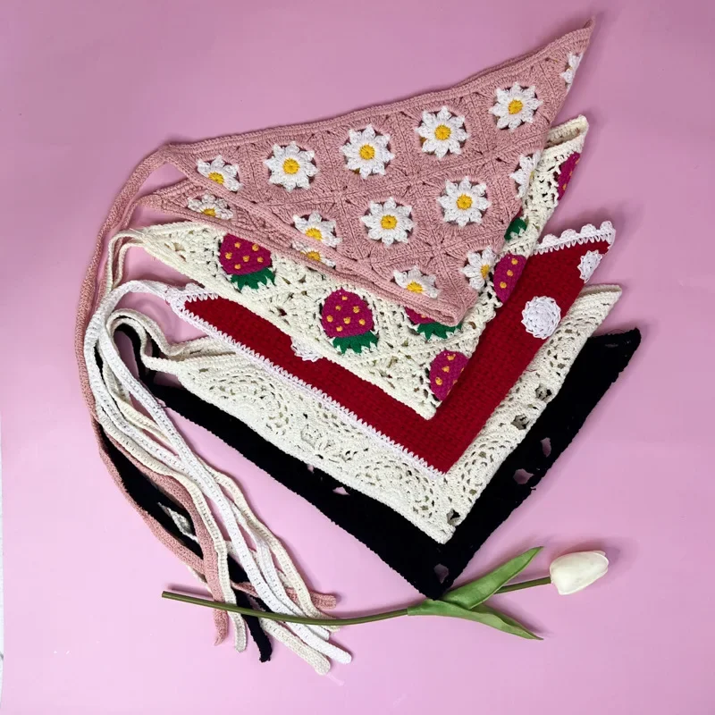 

New Knitted Tulip Headscarf Bandana - Stretchy Cherry Print Headband Hair Accessory for Women