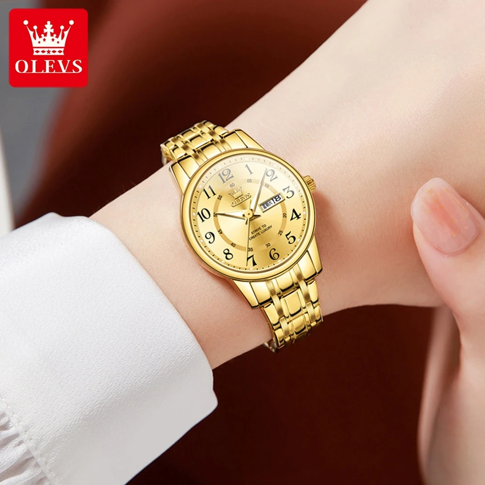 OLEVS-Reloj de pulsera de cuarzo para hombre y mujer, conjunto de reloj de alta calidad, de lujo, de acero inoxidable, regalo para pareja, 2891