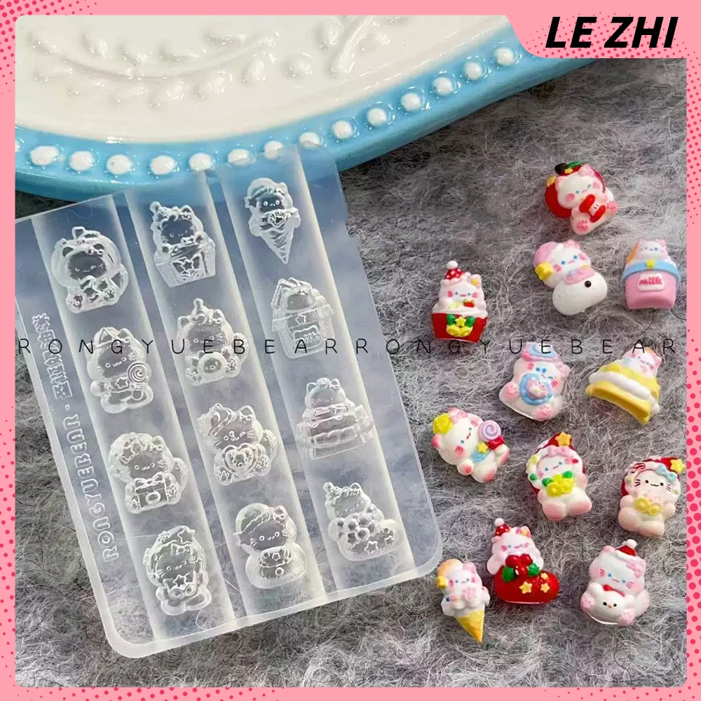 1Pcs Cartoon Cat Snowman Series Nail Art Carving Mold Decoration Ice Cream Cake Chocolate Camera House Socks Nail Mold Gift
