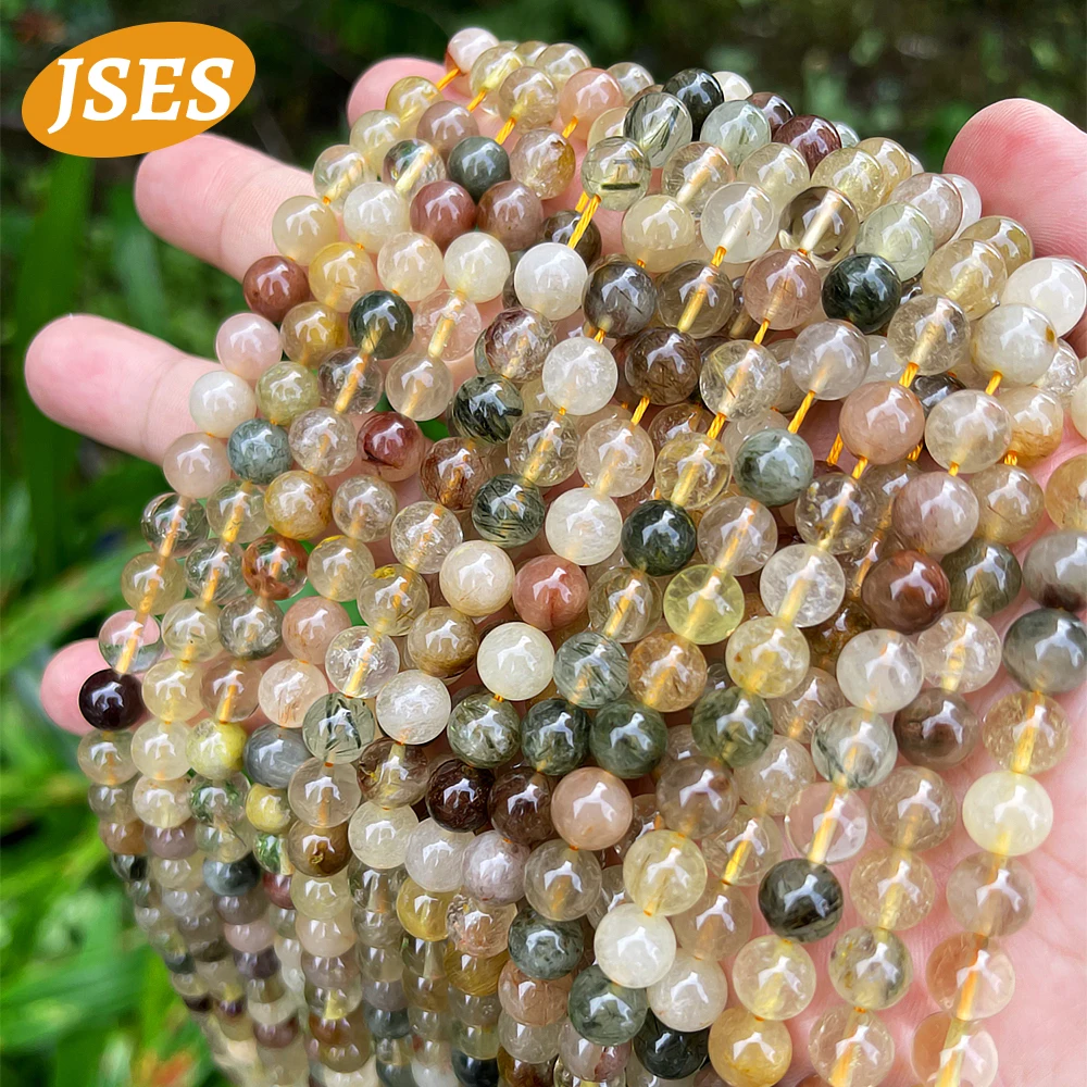 

AA Natural Mixed Rutilated Quartz Crystal Loose Stone Beads for Jewelry Making Bracelet Spacer Colorful Beads DIY Accessories