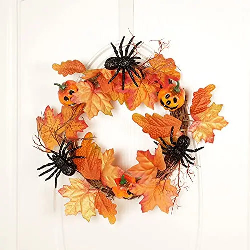 LIU- Halloween Set of 2, Autumn Maple Leaf Decorated with Pumpkins, Black Claw and Spiders for Halloween Party Decor Indoor