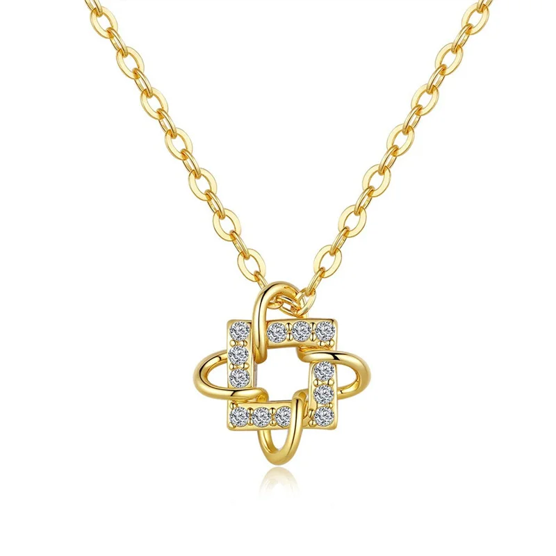 

ZFSILVER Trendy Fashion s925 Silver Color D White Moissanite Clover Square Necklace For Charms Women Party Jewelry Gifts KJ050HJ