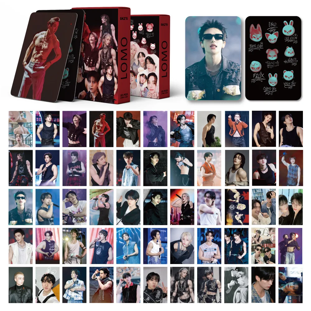 a New55PCS Kpop SKZ Boy Stickers Photocard HOLLOW New Album Korean Star Lomo Cards Photo Print Card Set Fans Collection Postcard