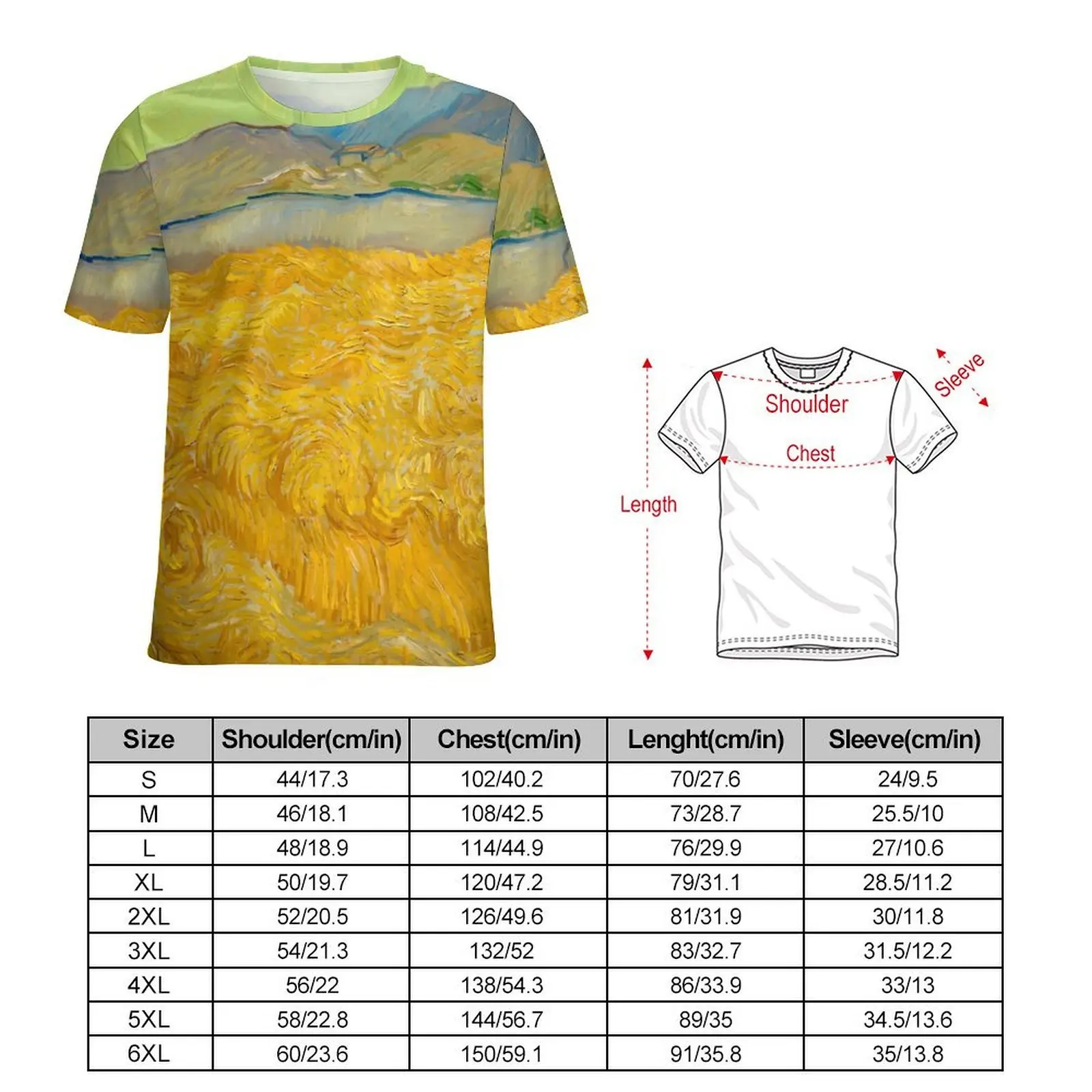 Mens Vincent Van Gogh T-Shirt Wheatfield Trending T-Shirts Short Sleeve Graphic Tops Hot Sale Summer Aesthetic Oversize Clothing
