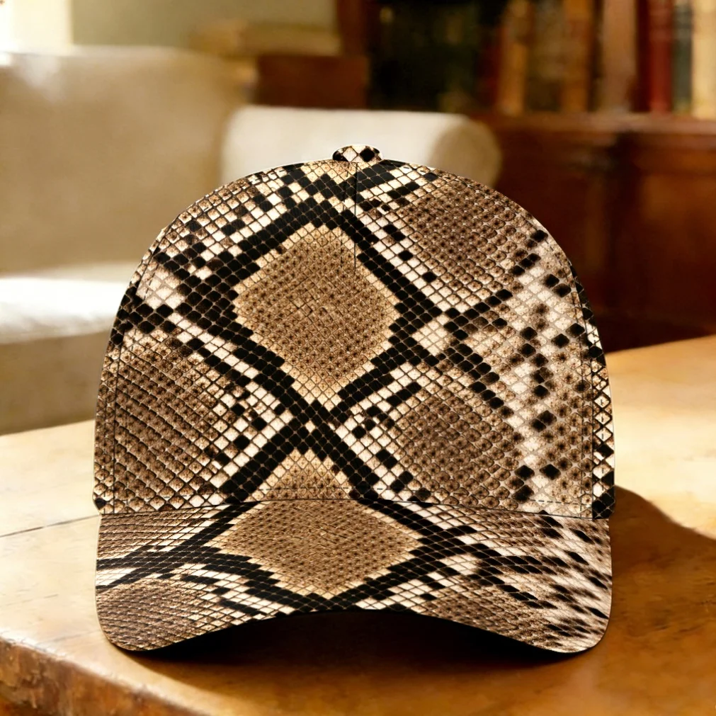 Snake Skin Print Baseball Cap Brown Black Python Pattern Adjustable Snapback Hat Breathable Sun Cap for Streetwear