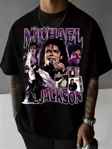 Singer MJ Michael Jackson Portrait Graphic Cotton T Shirt Men's Retro Fashion Summer Unisex Hip Hop Short Sleeve Loose Shirt