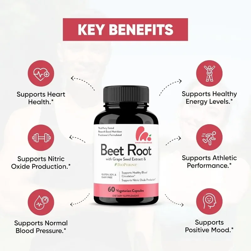 Beetroot Powder Capsules Containing Black Pepper And Grape Seed Extract -60 Capsules, 30 Days Supply