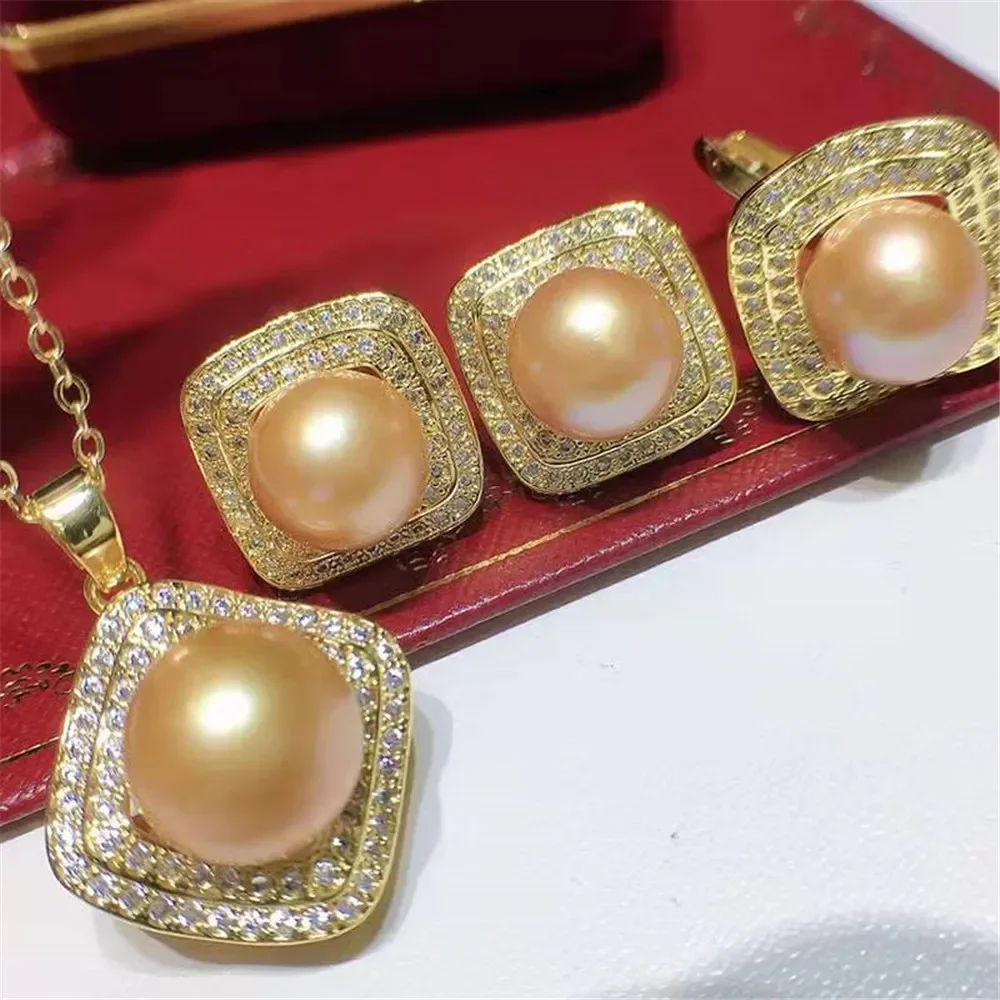 

18K Women's freshwater pearl suit 10-12mm round ring /earring /penant fashionable simple elegant Jewelry