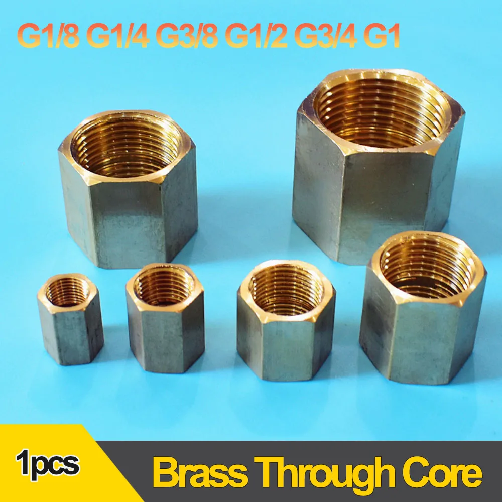 1Pcs Brass Hex Female Straight Coupler Through Hole 1/8 1/4 3/8 1/2 3/4 1 Inch BSP Thread Pipe Fitting For Water Gas Air Oil