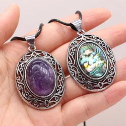 33x45mm Natural Stone Crystal Rose Quartz Pendulum Men Necklace Chakra Alloy Pendant Stainless Steels Jewelry Accessories 55+5cm