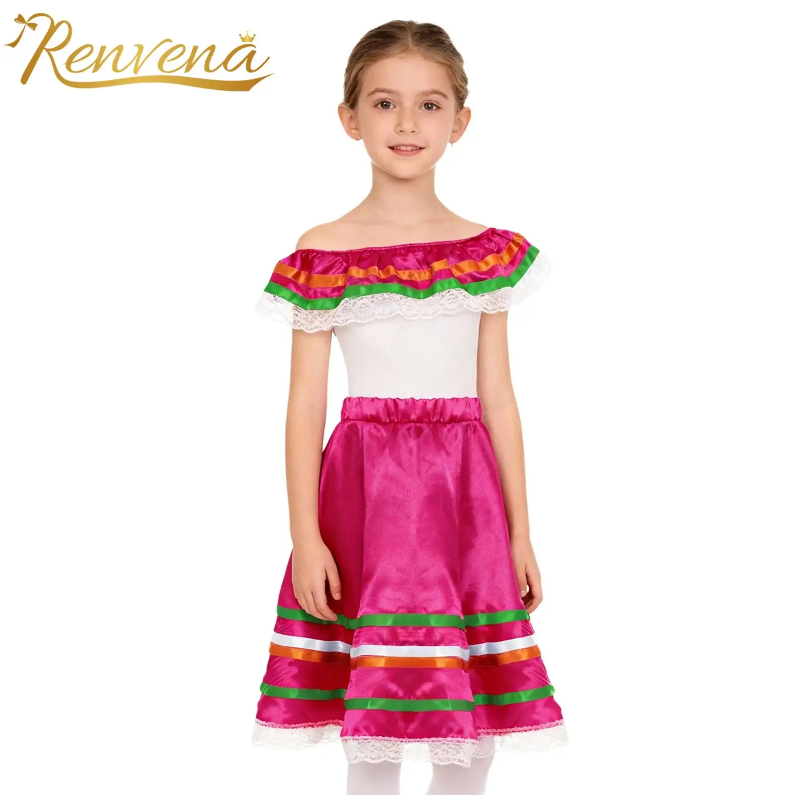Robe traditionnelle mexicaine colorée pour filles, tenue de fête de carnaval du mexique, Costume de danse, ensemble haut + jupe, vacances folkloriques pour enfants