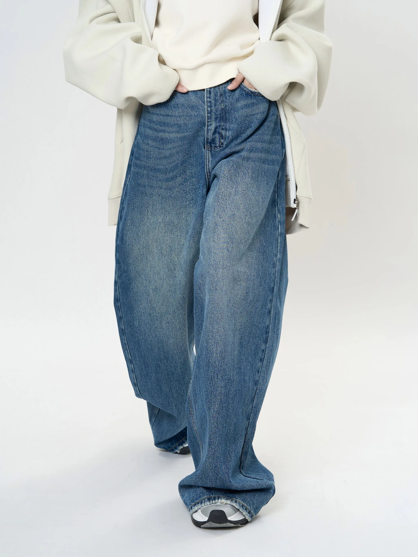 Spring and Autumn Women's Casual Solid Color High Waist Loose Wide Leg Jeans