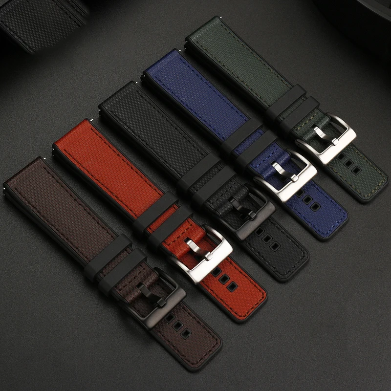 Correia de silicone para homens, fivela de aço inoxidável, acessórios elegantes para relógios, borracha de alta qualidade 20mm 22mm 24mm