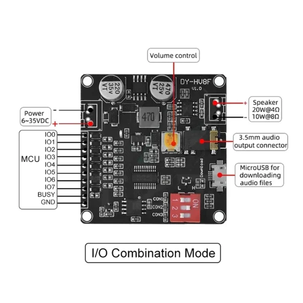 HV8F DC 12V-24V Voice Playback Module One to One Trigger Serial Control Playback 10W 20W Voice Module