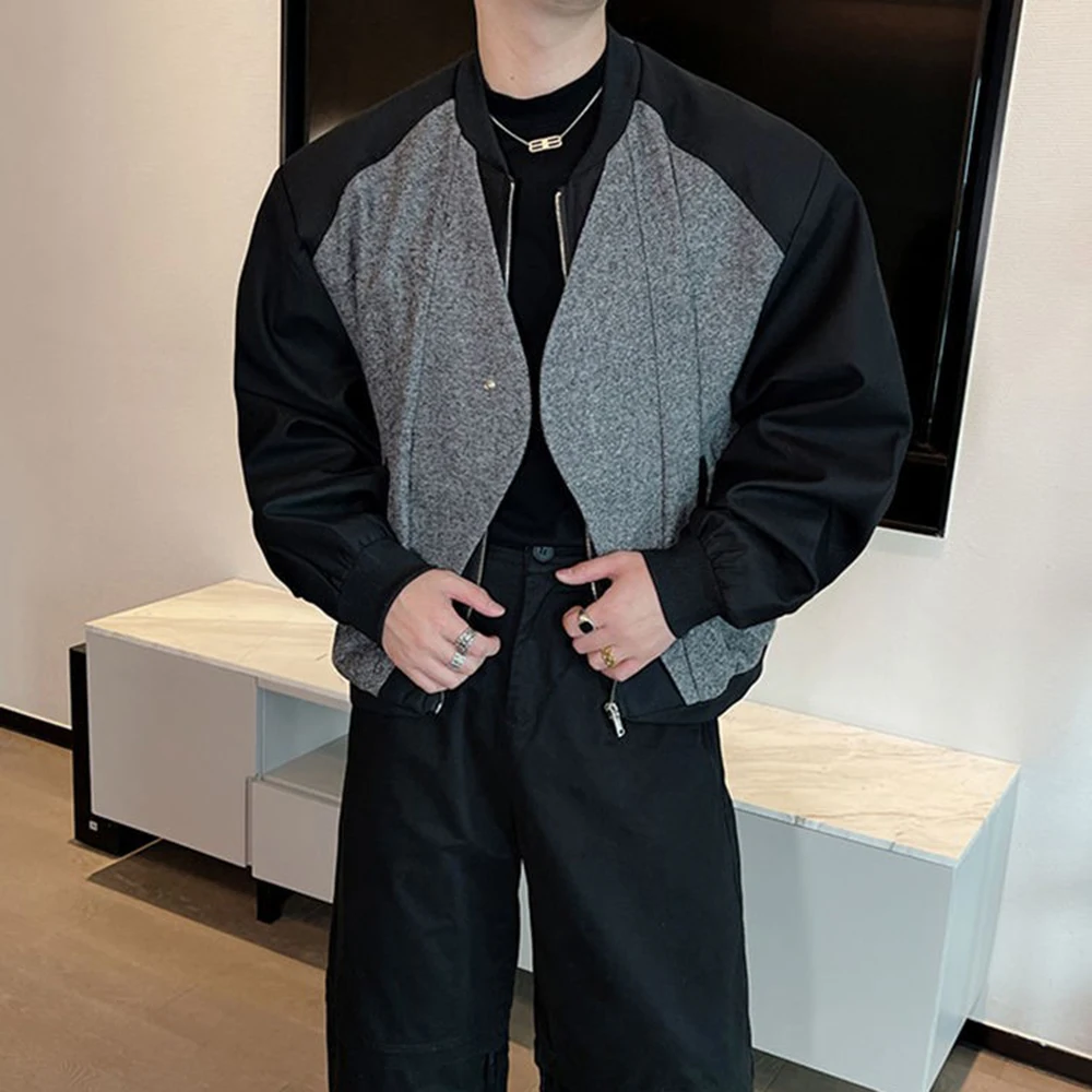 2025 Spring And Autumn New In Y2k Jacket Men Wool Splicing Contrast Color Design Loose Fake Two-Piece Niche Short Jacket Men