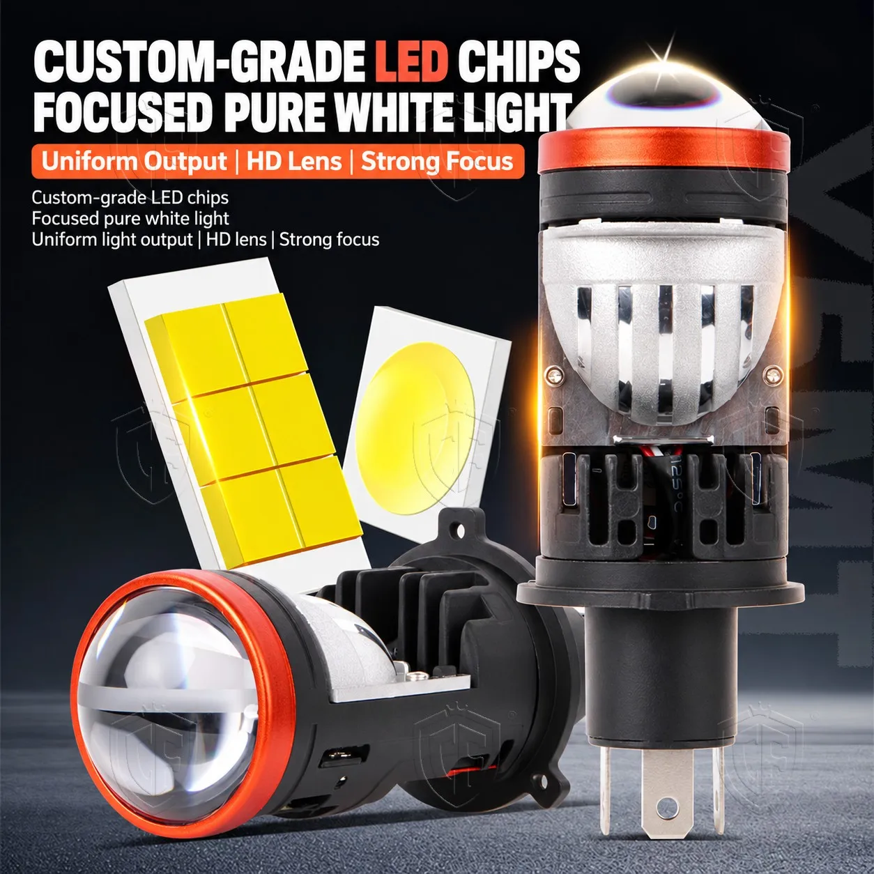 Y5 H4 Motorcycle LED Headlight Bulb 6000K Mini Projector Lens Hi Lo Beam Super Bright Plug and Play for Motorbike Scooter Riders