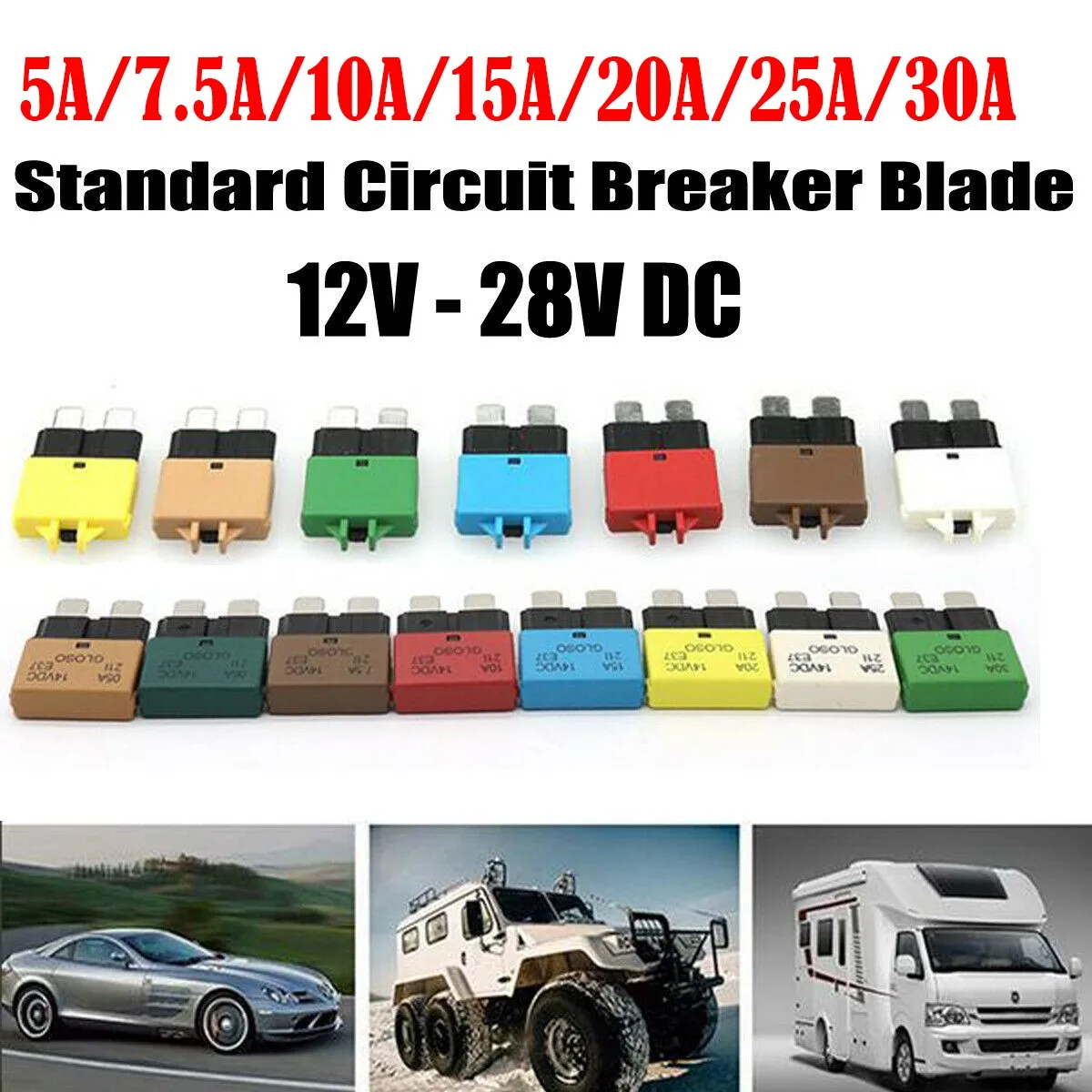 1PC Circuit Breaker Blade Fuse 12V 24V Resettable 5-30A Marine Automatic Reset Manual Reset Fuse Adapter Circuit Breaker